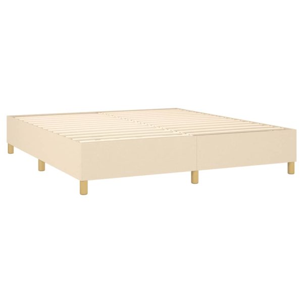 Pat box spring cu saltea, crem, 160×200 cm, material textil