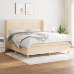 Pat box spring cu saltea, crem, 160×200 cm, material textil