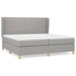 Pat box spring cu saltea, gri deschis, 200×200 cm, textil