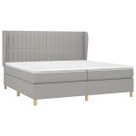 Pat box spring cu saltea, gri deschis, 200×200 cm, textil
