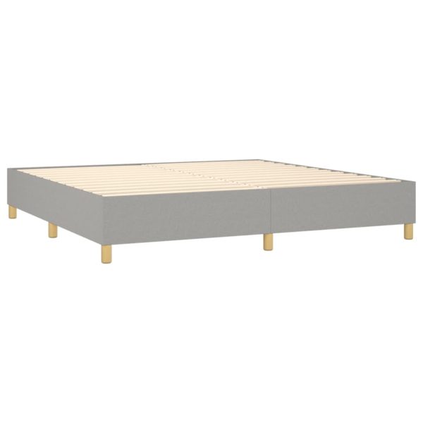 Pat box spring cu saltea, gri deschis, 200×200 cm, textil