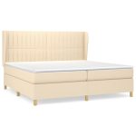 Pat box spring cu saltea, crem, 200×200 cm, textil