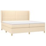 Pat box spring cu saltea, crem, 200×200 cm, textil