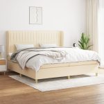 Pat box spring cu saltea, crem, 200×200 cm, textil