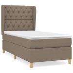 Pat box spring cu saltea, gri taupe, 80×200 cm, textil