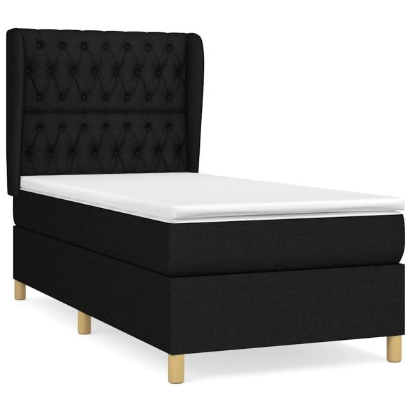 Pat box spring cu saltea, negru, 90×200 cm, textil