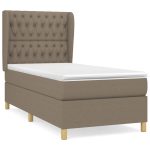 Pat box spring cu saltea, gri taupe, 90×200 cm, textil
