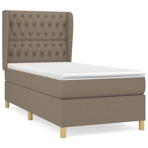 Pat box spring cu saltea, gri taupe, 90×200 cm, textil