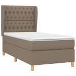 Pat box spring cu saltea, gri taupe, 90×200 cm, textil