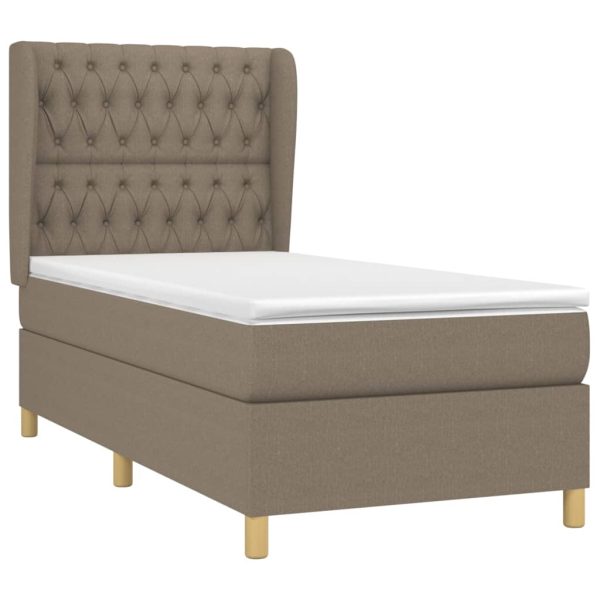 Pat box spring cu saltea, gri taupe, 90×200 cm, textil