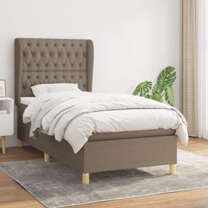 Pat box spring cu saltea, gri taupe, 90×200 cm, textil
