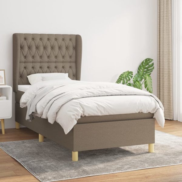 Pat box spring cu saltea, gri taupe, 90×200 cm, textil