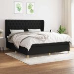Pat box spring cu saltea, negru, 160×200 cm, textil
