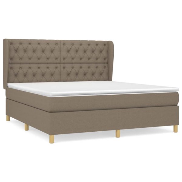 Pat box spring cu saltea, gri taupe, 160×200 cm material textil