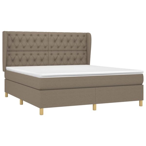 Pat box spring cu saltea, gri taupe, 160×200 cm material textil
