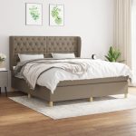 Pat box spring cu saltea, gri taupe, 160×200 cm material textil