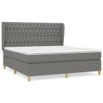 Pat box spring cu saltea, gri închis, 180×200 cm, textil