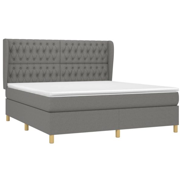 Pat box spring cu saltea, gri închis, 180×200 cm, textil
