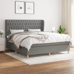 Pat box spring cu saltea, gri închis, 180×200 cm, textil