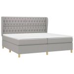 Pat box spring cu saltea, gri deschis, 200×200 cm, textil