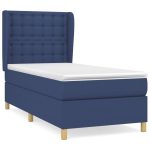 Pat box spring cu saltea, albastru, 90×200 cm, textil
