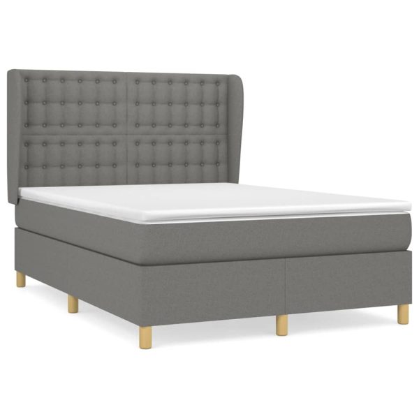 Pat box spring cu saltea, gri închis, 140×190 cm, textil