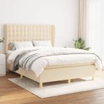 Pat continental cu saltea, crem, 140×200 cm, material textil