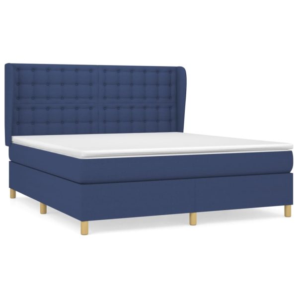 Pat box spring cu saltea, albastru, 180×200 cm, material textil