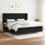 Pat box spring cu saltea, negru, 200×200 cm, textil