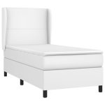 Pat box spring cu saltea, alb, 90×200 cm, piele ecologică