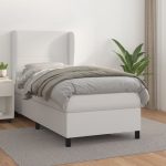 Pat box spring cu saltea, alb, 90×200 cm, piele ecologică
