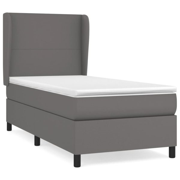 Pat box spring cu saltea, gri, 100×200 cm, piele ecologică