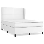 Pat box spring cu saltea, alb, 140×190 cm, piele ecologică