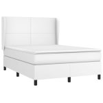 Pat box spring cu saltea, alb, 140×190 cm, piele ecologică