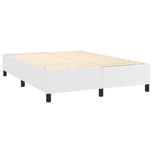 Pat box spring cu saltea, alb, 140×190 cm, piele ecologică