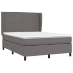 Pat box spring cu saltea, gri, 140×200 cm, piele ecologică