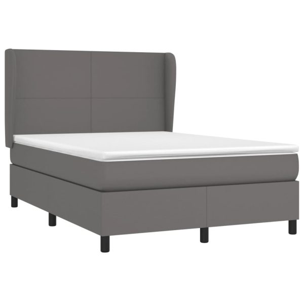 Pat box spring cu saltea, gri, 140×200 cm, piele ecologică