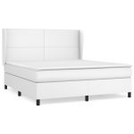 Pat box spring cu saltea, alb, 160×200 cm, piele ecologică
