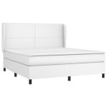Pat box spring cu saltea, alb, 160×200 cm, piele ecologică