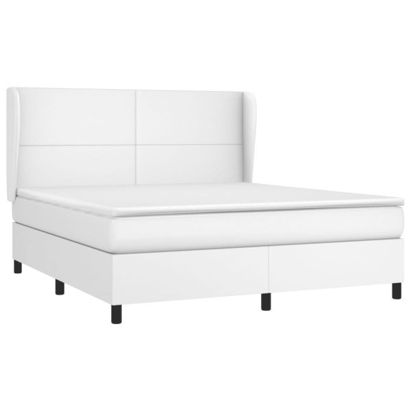 Pat box spring cu saltea, alb, 160×200 cm, piele ecologică