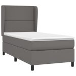 Pat box spring cu saltea, gri, 80×200 cm, piele ecologică