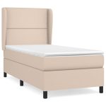Pat box spring cu saltea, cappuccino, 90×190 cm piele ecologică