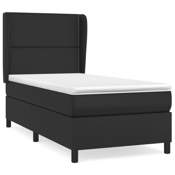 Pat box spring cu saltea, negru, 100×200 cm, piele ecologică