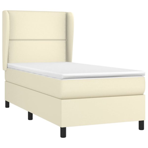 Pat box spring cu saltea, crem, 100×200 cm, piele ecologică