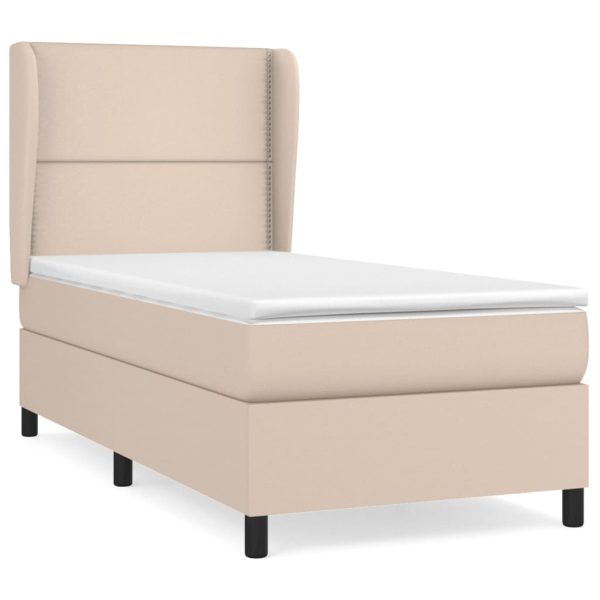 Pat box spring cu saltea, cappuccino, 100x200cm piele ecologică