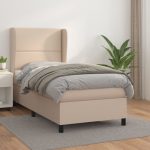 Pat box spring cu saltea, cappuccino, 100x200cm piele ecologică