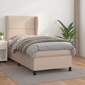 Pat box spring cu saltea, cappuccino, 100x200cm piele ecologică