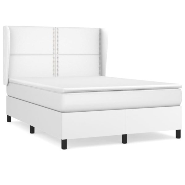 Pat box spring cu saltea, alb, 140×200 cm, piele ecologică