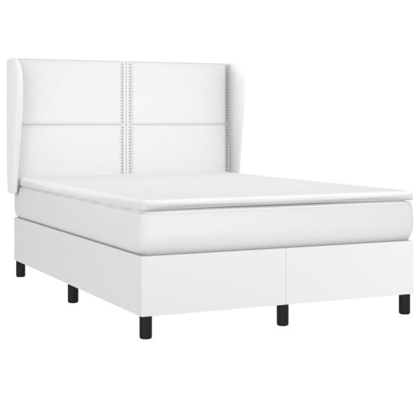 Pat box spring cu saltea, alb, 140×200 cm, piele ecologică