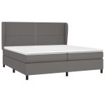 Pat continental cu saltea, gri, 200×200 cm, piele ecologică